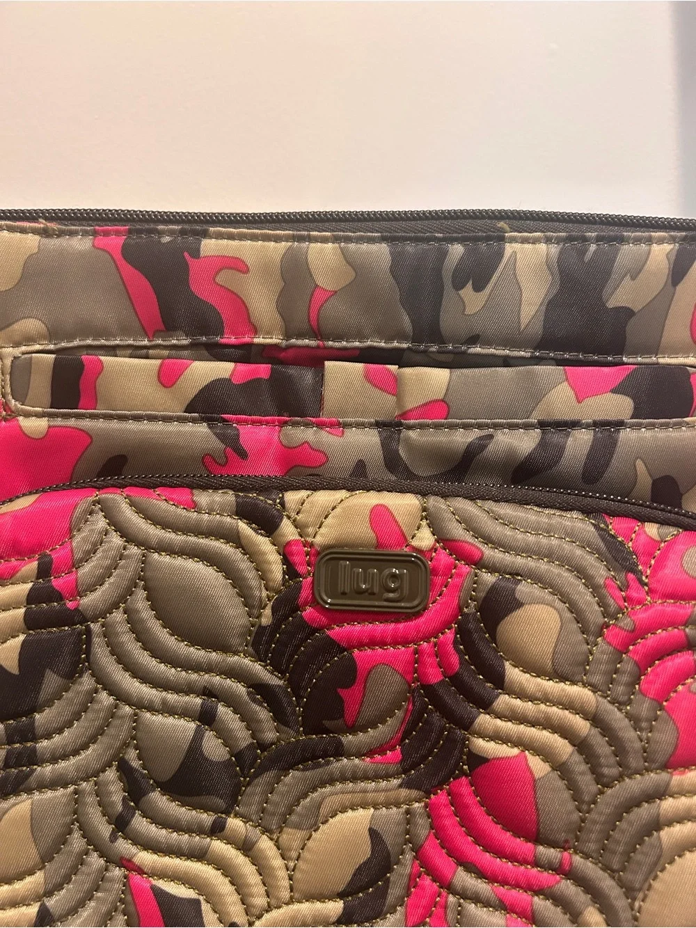LUG Samba XL Quilted Camouflage Crossbody Bag in Olive and Hot Pink